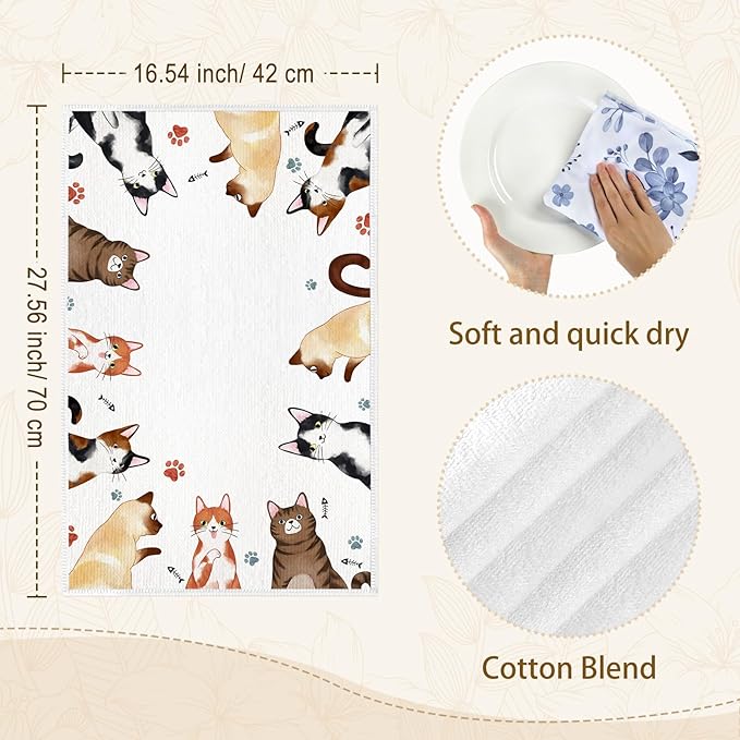 Cute Cat Microfiber Kitchen Towels, Gift for Cat Lovers, Soft Absorbent Hand Towel 15.7 × 23.6 Inch, Thick Dish Cloth for Party Anniversary Holiday Decoration, Housewarming Gifts for Mom