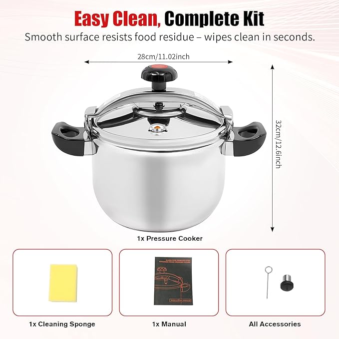 11.62 Qt Pressure Cooker, Stainless Steel Large Capacity Pressure Canner with Double Valves, Clamp On Type Commercial Pressure Stewing Pot for Hotels, Restaurants, Family (11.62 Qt)