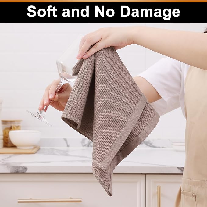Homaxy 100% Cotton Waffle Weave Kitchen Towels - 8 Pack Soft and Absorbent Dish Towels - 16 x 26 Inches Quick Dry Hand Towels - Brown