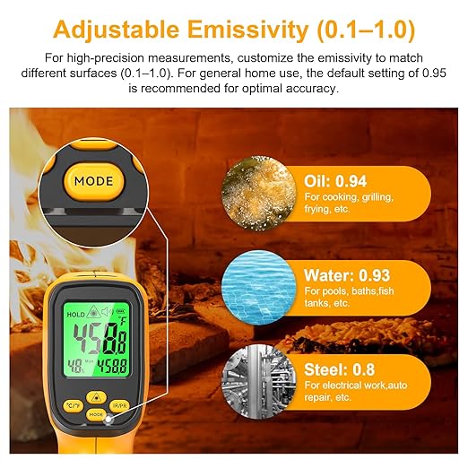 Infrared Thermometer Gun, Dual-Mode with Non-Contact IR & K-Type Thermocouple Probe Meature, -58°F to 1472°F High Accuracy Laser Temperature Gun with Emissivity, Humidity, for Cooking, Industrial Use