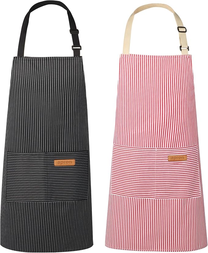 VALOME 2 Pack Kitchen Aprons, Apron for Cooking with 2 Pockets, Unisex Adjustable Neck Strap Chef Aprons for Men Women