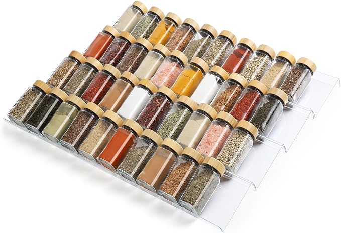 Suneerplay Spice Drawer Organizer 8 Tier, Acrylic Seasoning Organizer Rack, Clear Spice Rack Tray, Kitchen Seasoning Jars Drawers Insert (Jars Not Included/Expandable From 9" to 18")