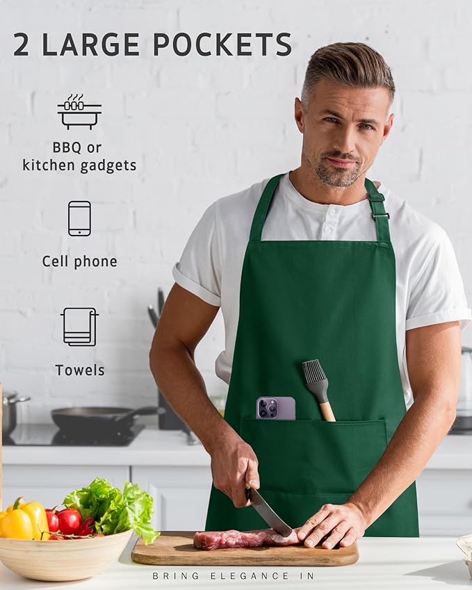 Syntus Apron for Men Women, Adjustable Cooking Kitchen Chef Aprons with 2 Pockets, Cotton/Polycotton/Polyester