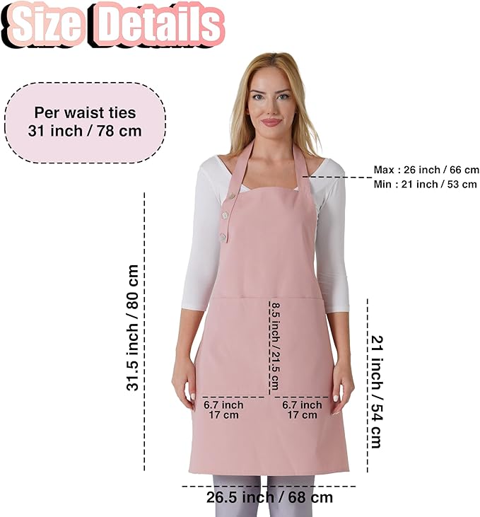 TOSHE Kitchen Apron Waterdrop Resistant Cotton Apron with adjustable Aprons for Women with Pockets Cooking Apron (2 Pack - Powder Pink)