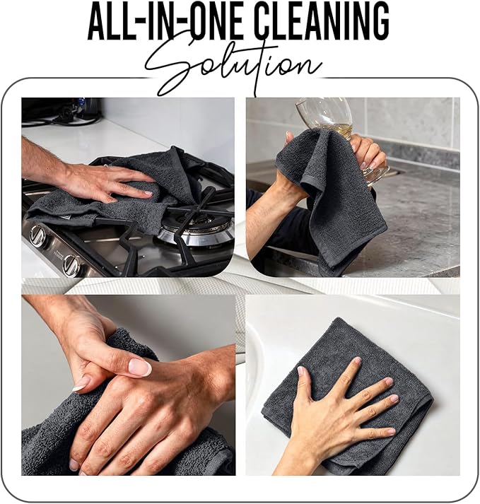 RIVERSIDE Pack of 24 Wash Cloths for Showering, 12 x 12 Inches, Super Soft & Absorbent, 100% Cotton Washcloths Premium Quality Flannel Face Cloths for Bathroom, Gym, Spa (Charcoal Gray, 24 Pack)
