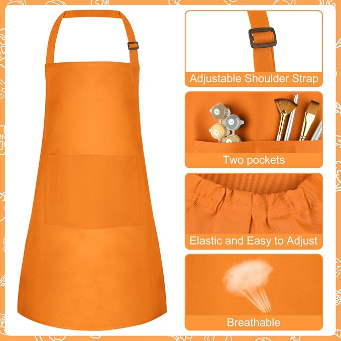 Kids Apron and Chef Hat Set Children Apron Adjustable with 2 Pockets Children Chef Painting for Cooking Baking