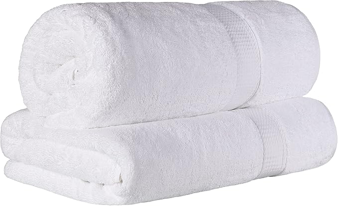 SUPERIOR Egyptian Cotton Pile Bath Sheet Set of 2, Ultra Soft Luxury Towels, Thick Plush Essentials, Absorbent Heavyweight, Guest Bath, Hotel, Spa, Home Bathroom, Shower Basics, White