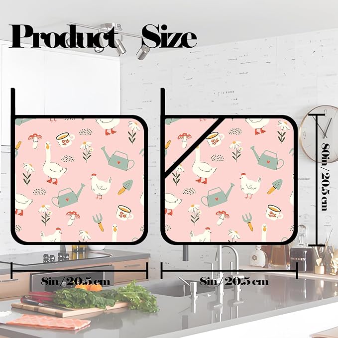 Cute Goose and Chicken Pot Holders 2 PCS,Kitchen Heat Resistant Hot Pads for Cooking Grilling Baking BBQ, Pot Holders for Women Cook Home Microwave