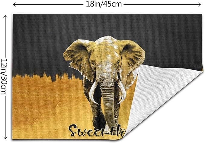 Elephant Placemats Set of 4, Black Gold Table Mats for Dining Table, Heat Resistant Washable Linen Place Mats for Home Party Kitchen Decoration 12"x18"