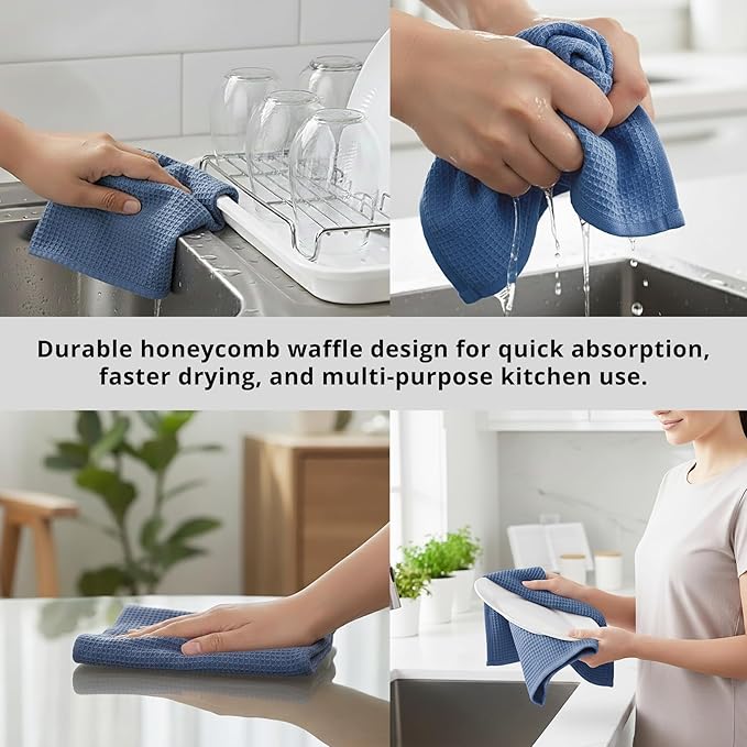 PurpleEssences Waffle Weave Kitchen Towel, 100% Cotton - 15x25 Inches with Hanging Loop, Ultra Soft Absorbent Quick Drying Dish Cloth, Tea and Hand Towels, 6 Pack - Spring Easter Summer - Smoky Grey