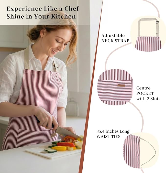 2 Pack Cooking Aprons Adjustable Bib Apron for Women with 2 Pockets, Kitchen Restaurant Men Chefs Aprons