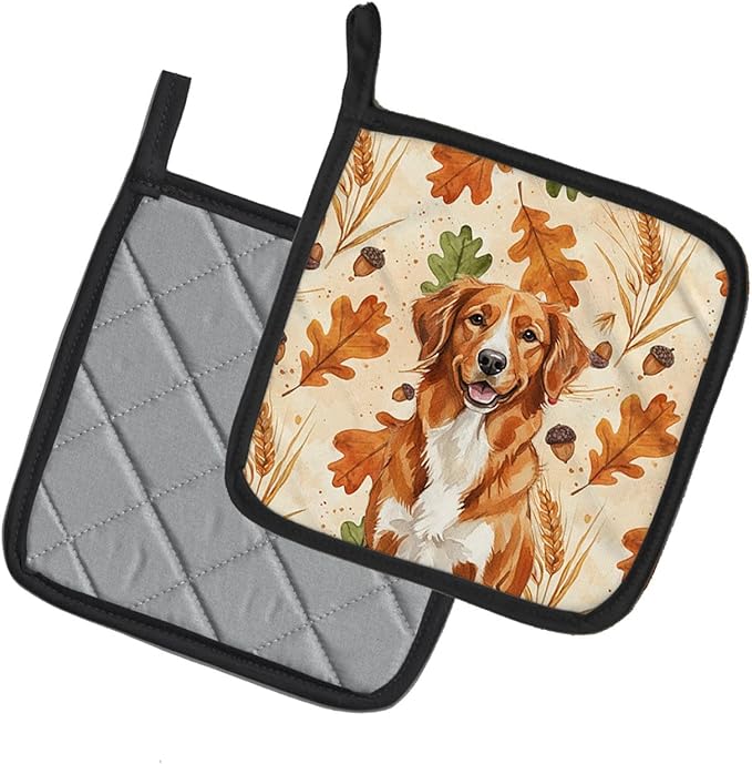 Caroline's Treasures Orange Nova Scotia Duck Tolling Retriever Heirloom Fall Pair of Pot Holders Pair 7.5x7.5 Quilted Insulated Hot Pads Decorative Kitchen Gift Made in USA