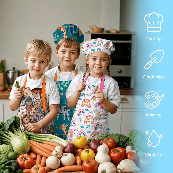 SANDJEST Kids Apron with Chefs Hat Set, Kitchen Apron Gifts