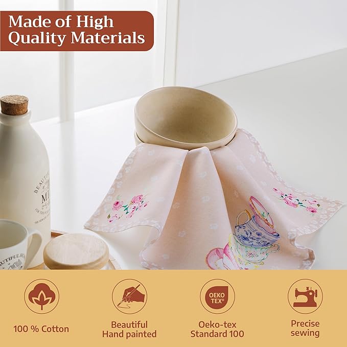 Maison d' Hermine Cloth Napkins Set of 4 100% Cotton Everyday Reusable Square Napkins Cloth Washable Dinner Party Wedding Restaurant Gifts for Mothers Day Spring/Summer (High Tea, 18" x 18")