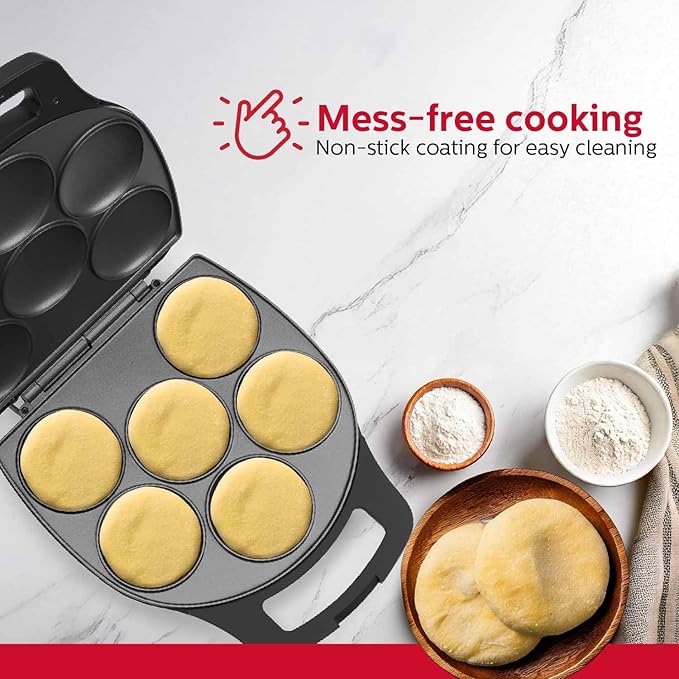 Holstein Housewares Non-Stick 6-Section Multi-Food Maker - Arepas, Mini Pancakes, Corncakes and More, 6-PC, Matte Black