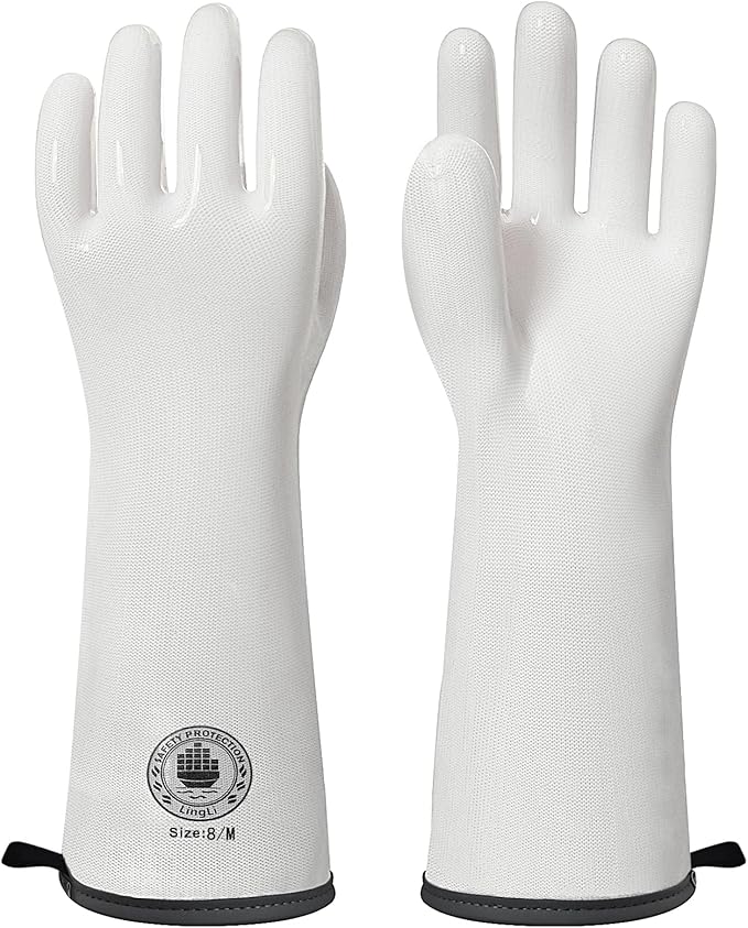 Silicone Oven Gloves- 15" Extra Long, Heat Resistant Oven Gloves with Fingers, Kitchen Oven Mitts Smoker Gloves for Baking, Grilling, Cooking, Food Grade, Waterproof (8/M)