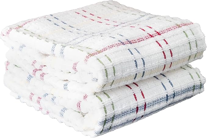 Ritz Royale Collection 100% Combed Terry Cotton, Highly Absorbent, Oversized, Checked Kitchen Towel Set, 28" x 18", 2-Pack, Paprika Red