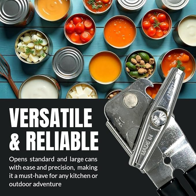 EasyTwist Heavy-Duty Manual Swing Away Can Opener with Carbon Steel Cutting Blade by B53 – Made in the USA – Comfortable Grip, Smooth Operation, Rust-Resistant, Ideal for Home or Commercial Kitchens