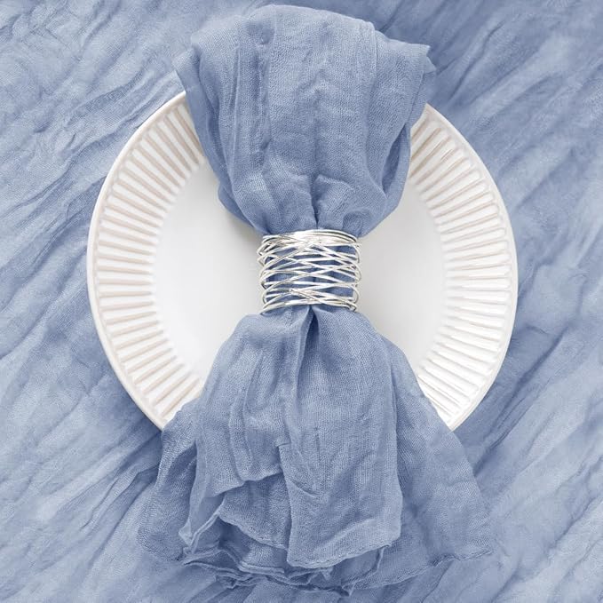 DeZerlor 12 Pack Dusty Blue Cheesecloth Napkins Spring Cloth Napkins Set of 12 Blue Dinner Napkins Bulk 21x21 Inches for Wedding Bridal Shower Baby Shower Parties