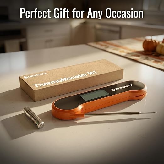 0.5 Sec Instant Read Meat Thermometer Digital with ±0.5℉ Precision, Food Thermometer for Cooking Kitchen Gadgets, Oven Grill Candy BBQ Essentials Accessories, Gifts for Him Dad Men Birthday, Orange