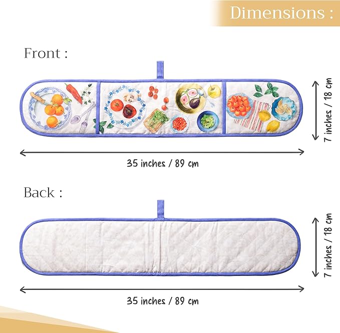 Maison d' Hermine Double Oven Mitts 100% Cotton 7"x35" Double Oven Mitt Heat Resistant BBQ Cooking Gloves with Loop Baking Grilling Gifts for Mothers Day Spring Summer (Gourmand)