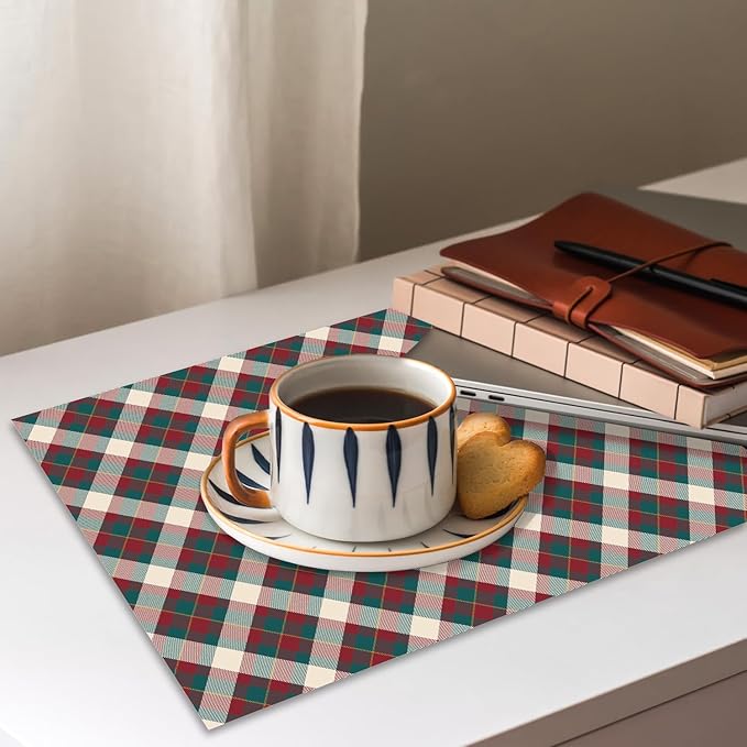 Christmas Plaid Prints Placemats Set of 4, 12 x 18 Inch Red and Green Rectangle Table Mats, Linen Fabric Placemat for Indoor & Outdoor Christmas Kitchen Dining Home Decor -03