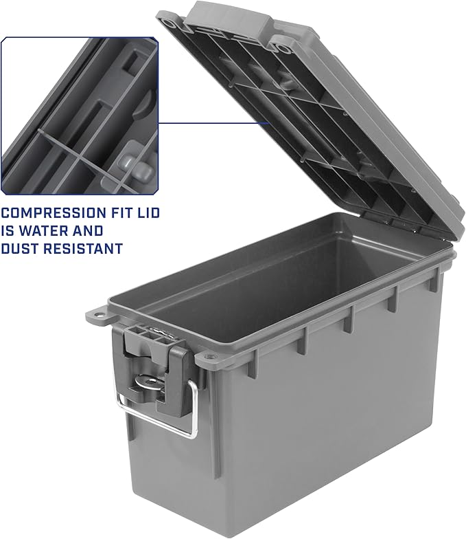 Sheffield 12792 2-Pack Ammo Storage Box, Stackable .30 Cal Field Boxes, Water and Dust Resistant, Lockable Storage Box with Handle, Secures Hunting Gear, Supplies, and Bullets, Made in USA, Gray