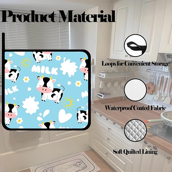 Pot Holders for Kitchen Heat Resistant Pot Holders,Cute Cartoon Black and White Cow Set of 2 Oven Hot Pads for Cooking Baking BBQ Gifts for Women Men