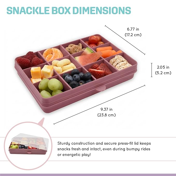 melii Snackle Box |12-Compartment Snack Container with Removable Dividers, BPA-Free Food Storage for Travel, School & On-the-Go Snacks, Kids & Family Organizer (Berry)