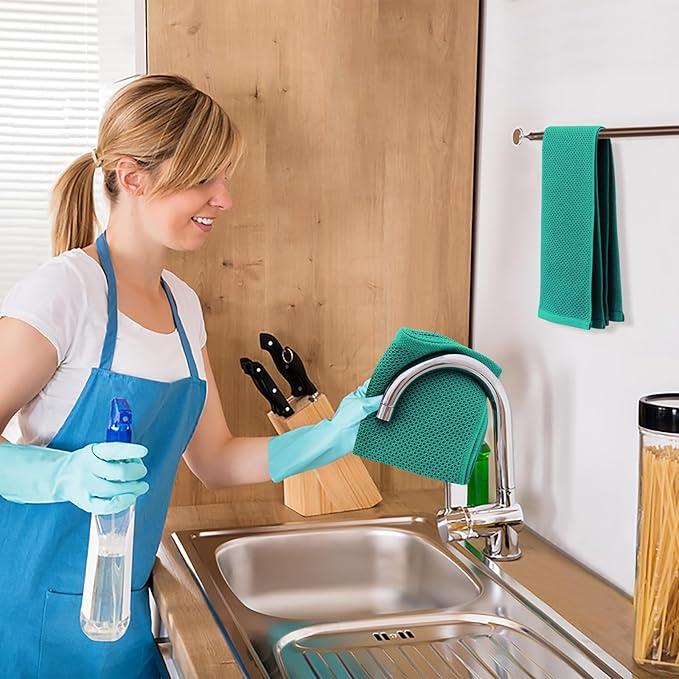 Kitinjoy 100% Cotton Waffle Weave Kitchen Hand Towels (13 X 28 Inches, Teal), 6-Pack Super Soft and Absorbent Dish Towel for Drying Dishes