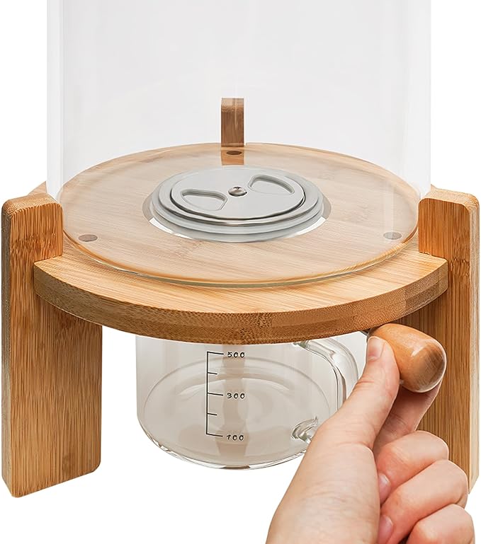 7.5L Cereal Dispenser, Bamboo Grain Storage Barrel with Sealed Lid and Wooden Stand, Cereal Container for Pantry Organization and Storage