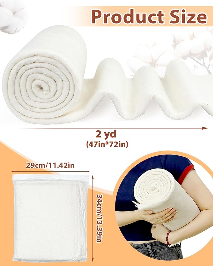 FIVEIZERO 100% Natural Cotton Quilt Batting–47Inchesx2Yards Large Lightweight Batting Fabric,Quilting Batting by The Yard for Sewing,Crafts,Potholders,Backing,Wadding,Twin & King Size Quilt Projects