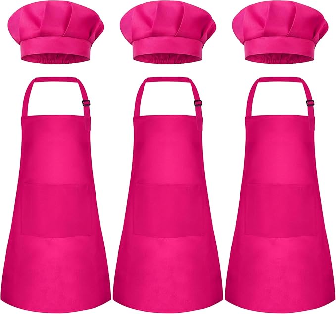 Kids Apron and Chef Hat Set Children Apron Adjustable with 2 Pockets Children Chef Painting for Cooking Baking