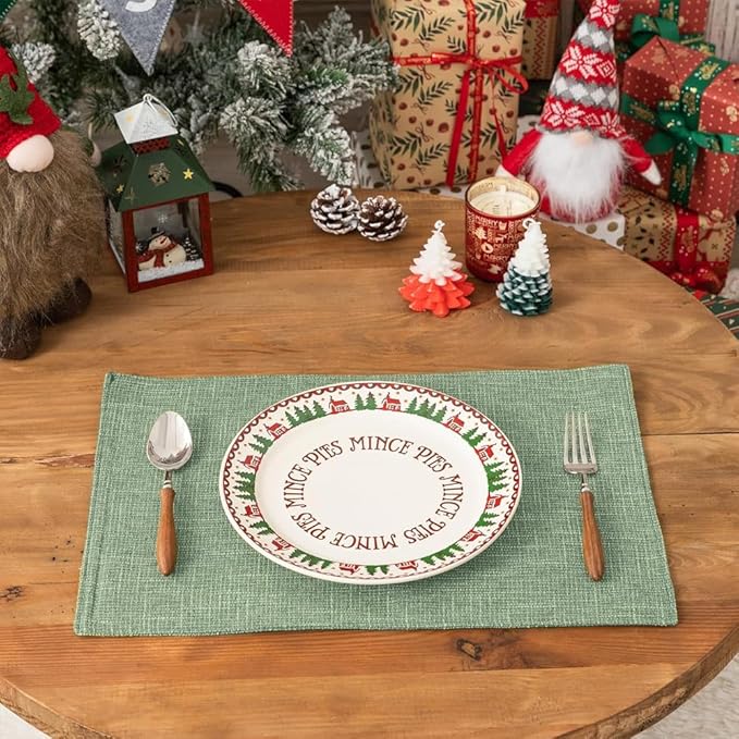Kevin Textile Spring Easter Day Burlap Linen Placemats Set of 4 Heat Resistant Dining Table Place Mats Washable Kitchen Table Mats, 13 x19 inches, Sage Green