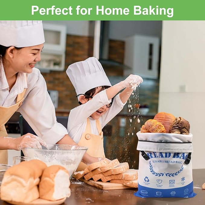 SumDirect Bread Bags for Homemade Breads- 3 Pack Blue Reusable Zipper Bread Bags for Sourdough, Large Freezer Safe Food Storage Bag to Keep Loaf Fresh (Blue, 3 Pack)