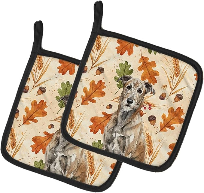 Caroline's Treasures Brindle Irish Wolfhound Heirloom Fall Pair of Pot Holders Pair 7.5x7.5 Quilted Insulated Hot Pads Decorative Kitchen Gift Made in USA