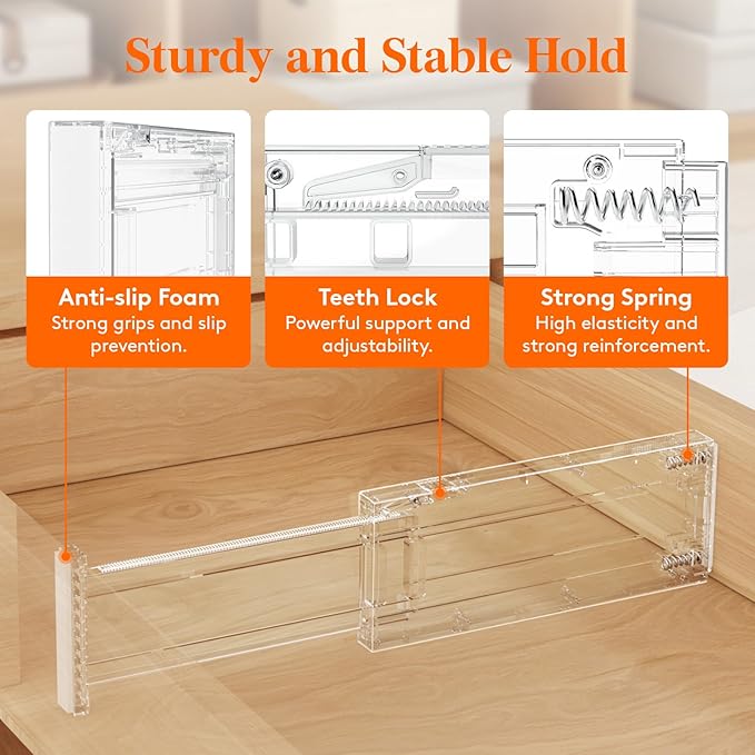 Lifewit 8 Pack 4" High Drawer Dividers 28-43.5cm/11-17" Adjustable Drawer Organizer for Clothes/Utensils, Expandable Drawer Organizer in Dresser/Kitchen/Bedroom/Office Organization & Storage Clear