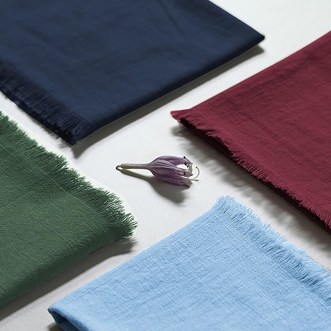 Handmade Cloth Napkins 100% Cotton Napkins with Fringe，Delicate Handmade Cloth Napkins for Dinners, Parties, Weddings and More，18 x 18 Inch Set of 6 - Blue