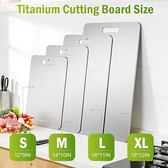Titanium Cutting Board, 100% Pure Titanium Cutting Boards for Kitchen, Cutting Boards Non Toxic for Separating Raw Meat, Vegetables and Fruits, Dishwasher Safe & Knife Friendly(14"L x 10"W)