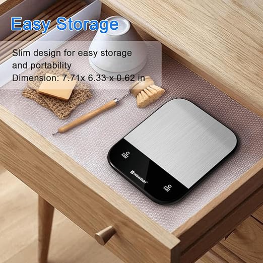 UNIWEIGH Food Scales for Kitchen,Digital Scale Grams and Ounces for Food Weight,Baking,Cooking,Meal Prep,Small Kitchen Scales with 7 Weighing Units/LED Display/Tare Function,Stainless Steel,Black