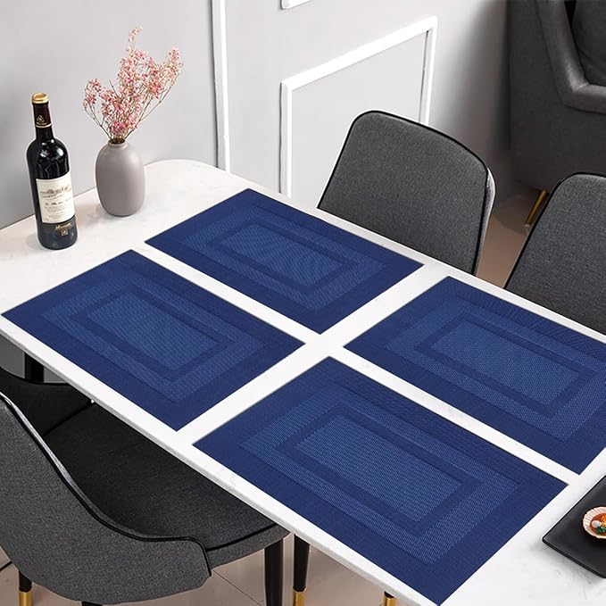 PIGCHCY Placemats Set of 8 Washable Durable Place Mats Vinyl Heat Resistant Non-Slip Table Mats Indoor Outdoor (Navy Blue)