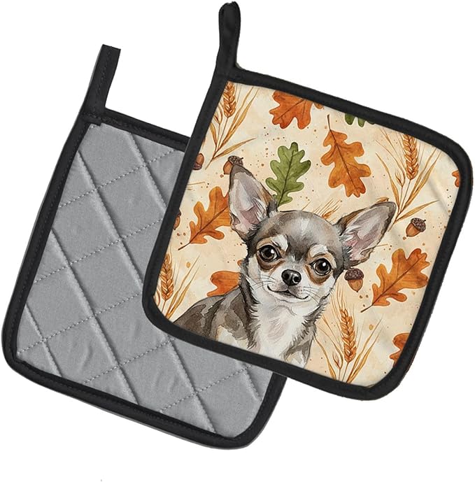 Caroline's Treasures Chihuahua Heirloom Fall Pair of Pot Holders Pair 7.5x7.5 Quilted Insulated Hot Pads Decorative Kitchen Gift Made in USA