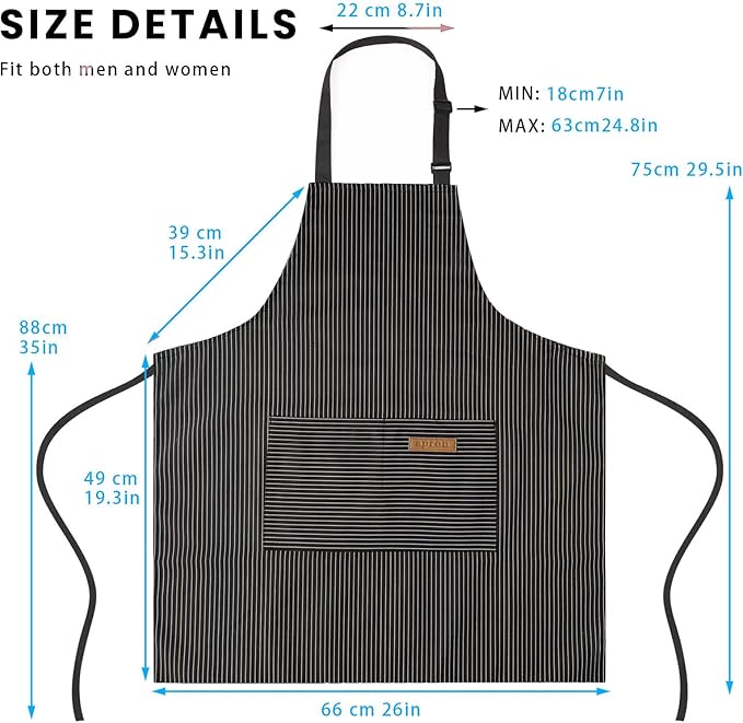 BeLuyi Adjustable Bib Apron with 2 Pockets Chef Cooking Kitchen Restaurant Aprons for Women Men