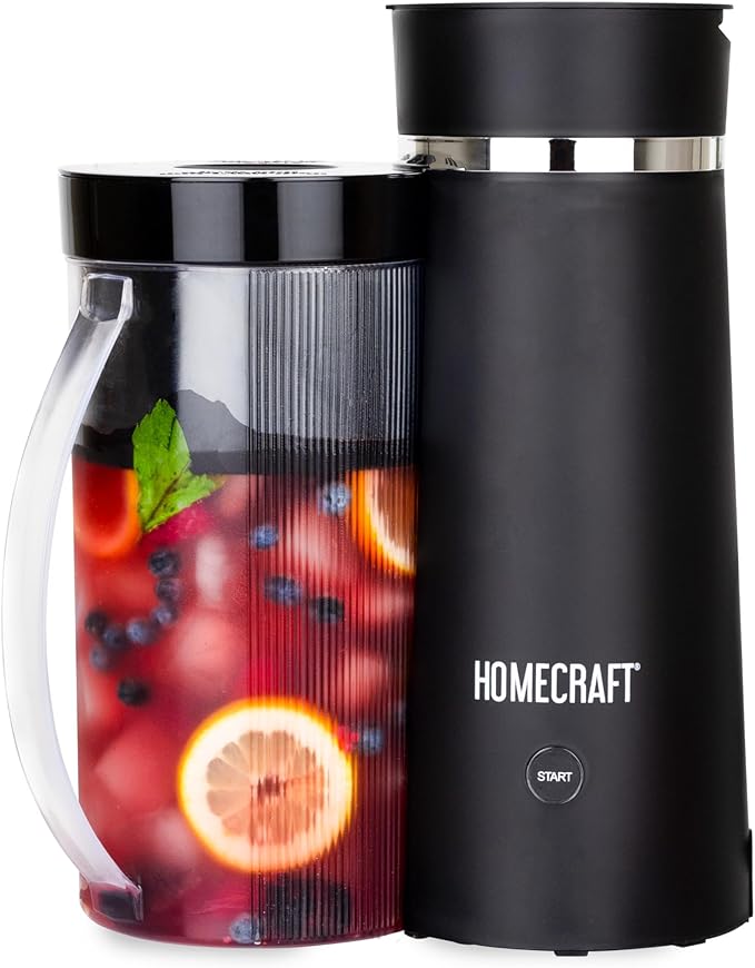 Homecraft Iced Tea Maker & Cold Brew Coffee Machine – 2 Quart Double Insulated Pitcher, Steeping Basket, – Makes Fuit Infused Teas & Iced Lattes – Black