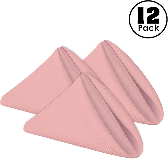 Gee Di Moda Cloth Napkins - 17 x 17 Inch Pink Dinner Napkins - Set of 12 Soft & Absorbent Washable Fabric Cloth Table Napkins with Hemmed Edges for Hotel Restaurant, Holiday Parties & Wedding