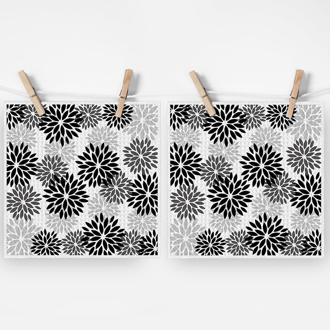 Artoid Mode Black Dahlia Floral Kitchen Dish Cloths, 12x12 Inch Quick Dry Microfiber Dishcloths for Kitchen Premium Dish Rags Set of 2