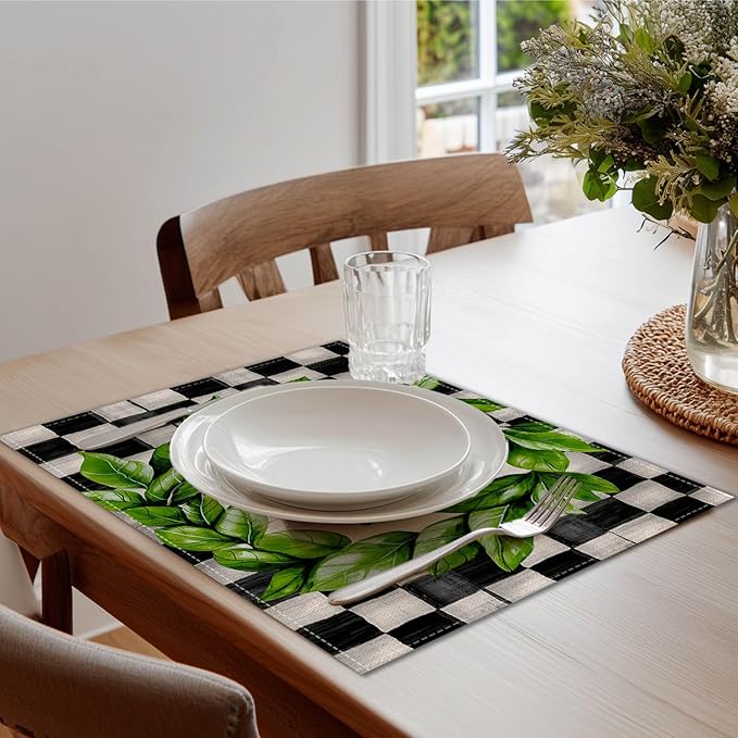 HOMETITUTE Placemats Set of 4 12x18 inch Spring Table Mats for Dining Table Sweet Home Linen Placemats Farmhouse Decorations Kitchen Decor Desk Mat for Outdoor Home Party Kitchen Seasonal Dining