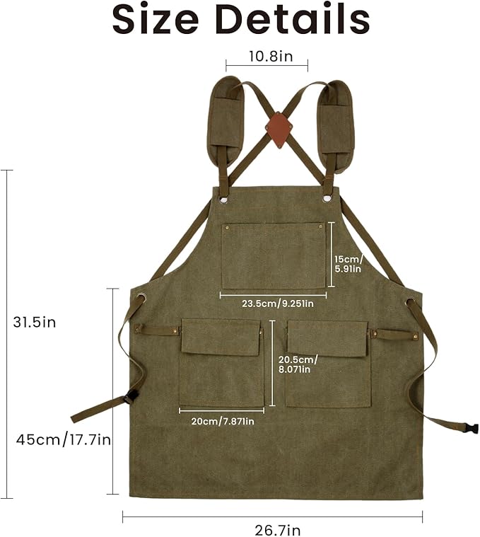 Work Apron with Pockets Thickened Waxed Canvas Apron Extended Adjustable Strap Waterproof Apron Protection for Men