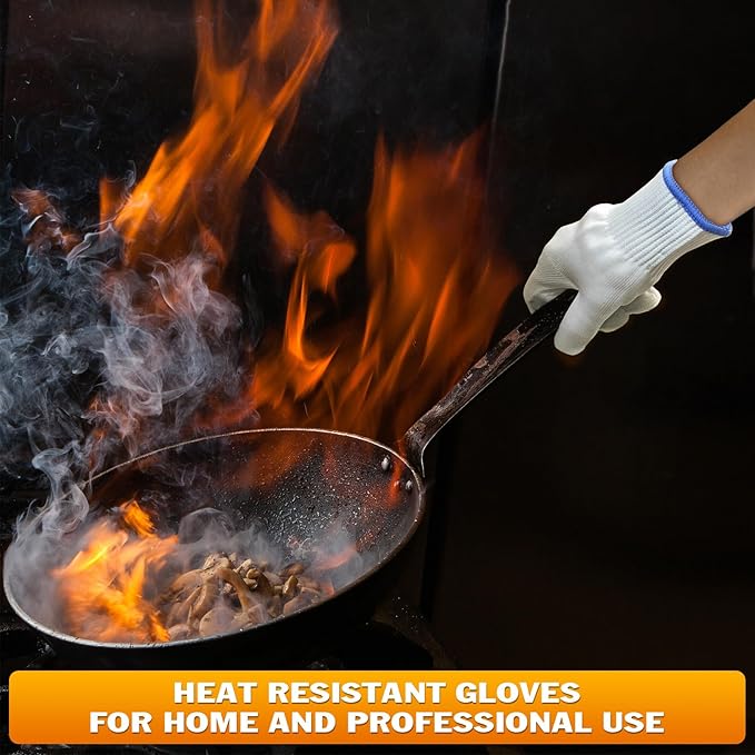 2 Pair Heat Resistant Gloves for Cooking – 9.5" Aramid Fibre Oven Gloves with Fingers, Non-Slip BBQ Grill Protector for Baking, Frying & Smoker – Reusable Heat Protection for Safe Cooking & Grilling