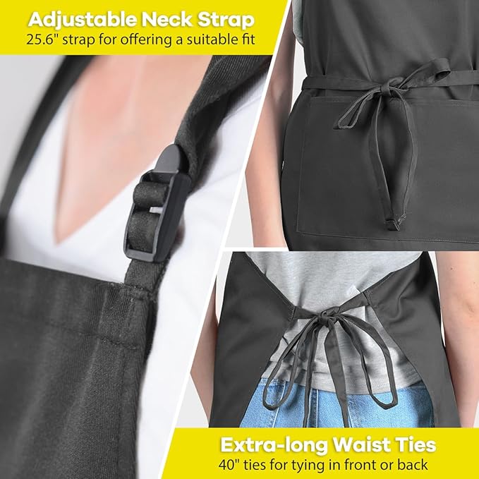 ROTANET Extra Large Apron for Men Adjustable Bib Aprons with 2 Pockets Cooking Kitchen Women Chef Water & Oil Resistant